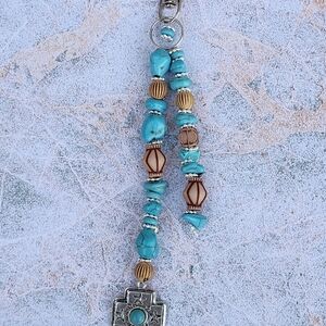 Handcrafted Handbag Charm or Keychain-Torquise and Silver-tone Southwest Theme